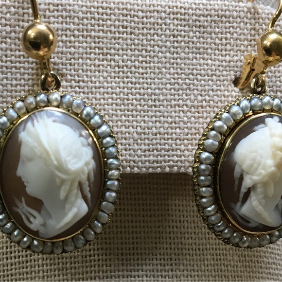 15k 18k Georgian Cameos w/Pearls- Solid Gold Demi Parure - Picture 6 of 14